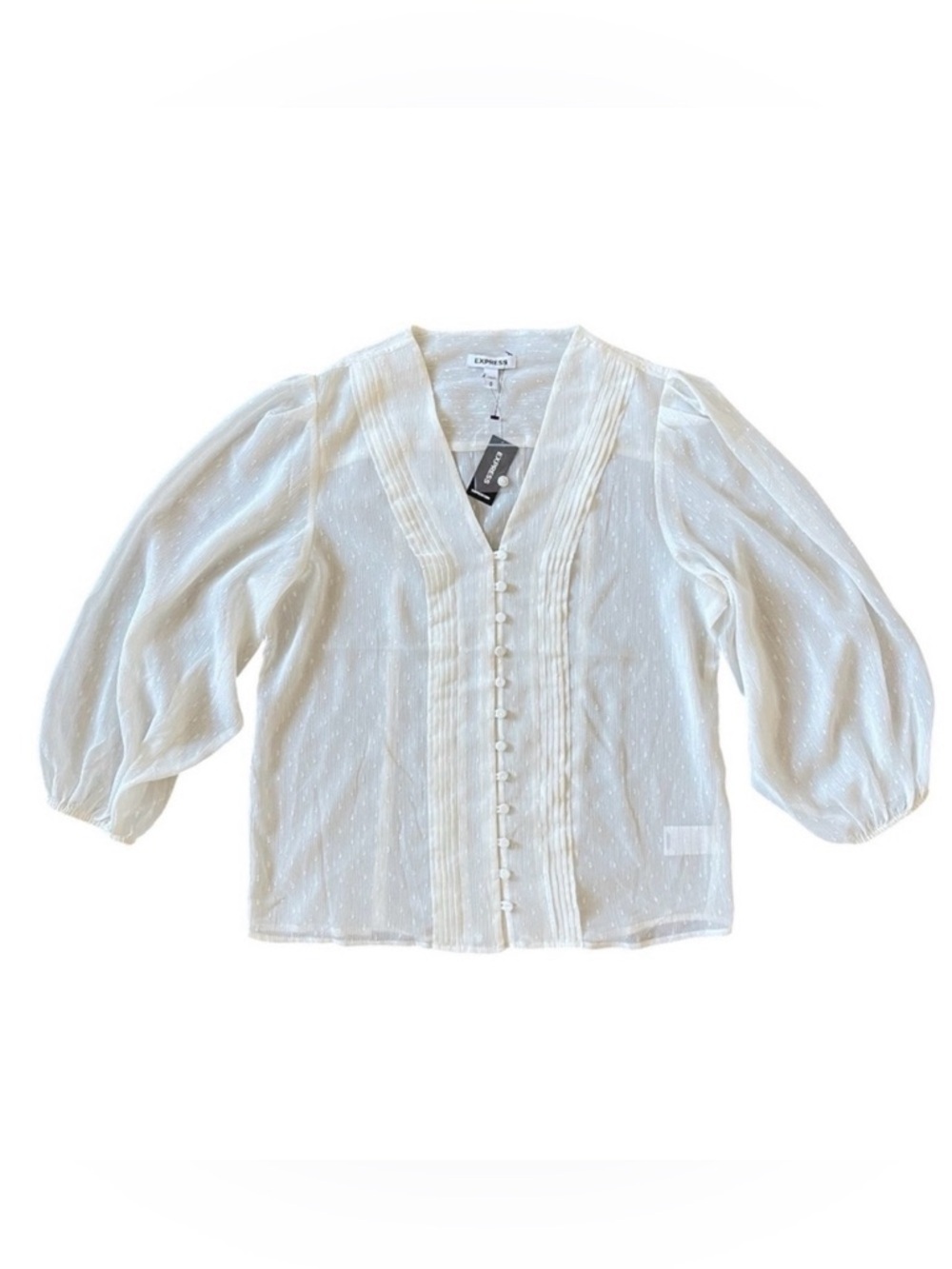 Express White Metallic Pleated Button Front Blouse Size M - Picture 2 of 5